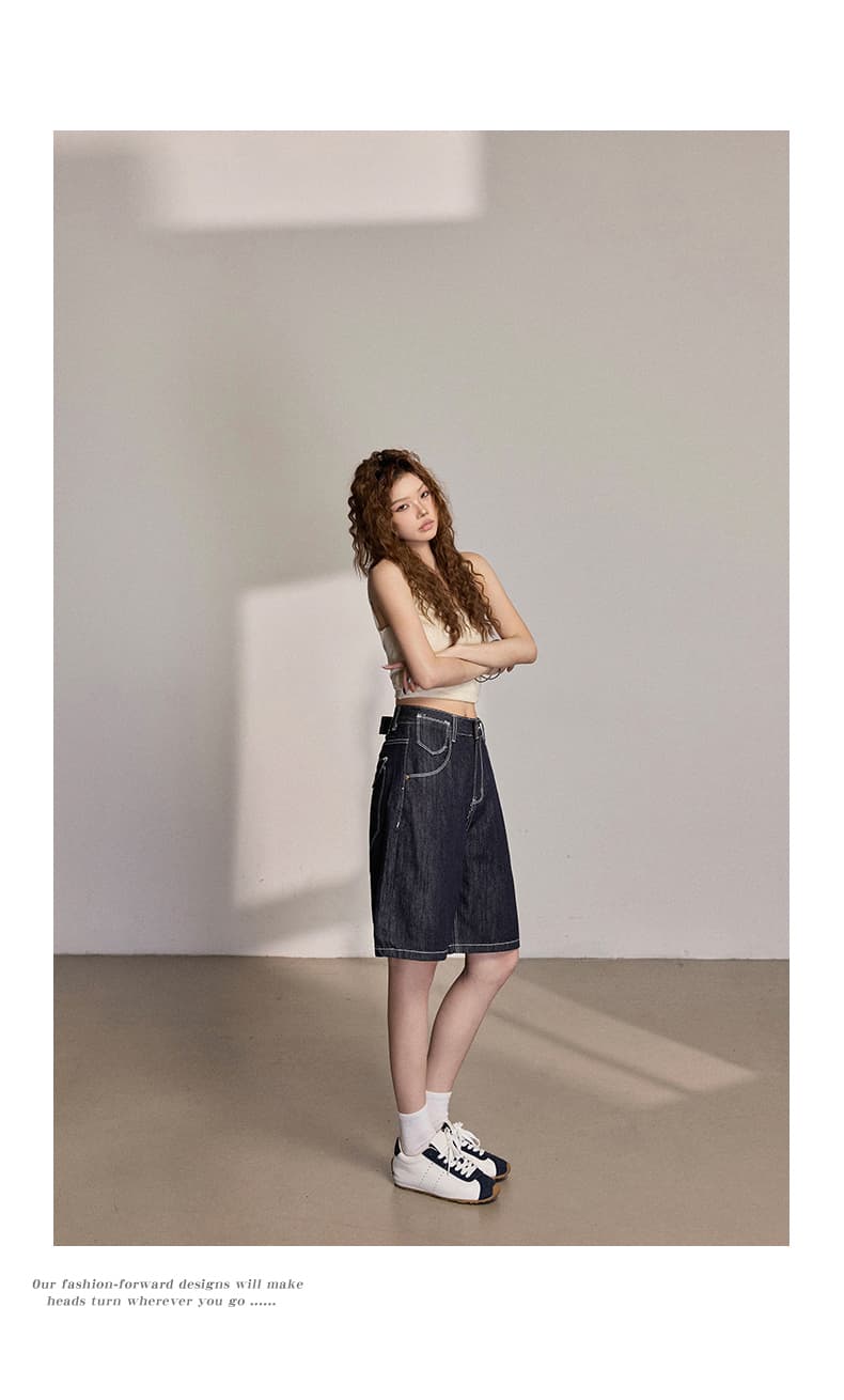 실사 아메리칸 레트로 루즈핏 와이드 레그 팬츠 다용도 오부 바지 기타 버클 조정 허리 디자인 스트레이트 청바지 여성 상세 이미지 15