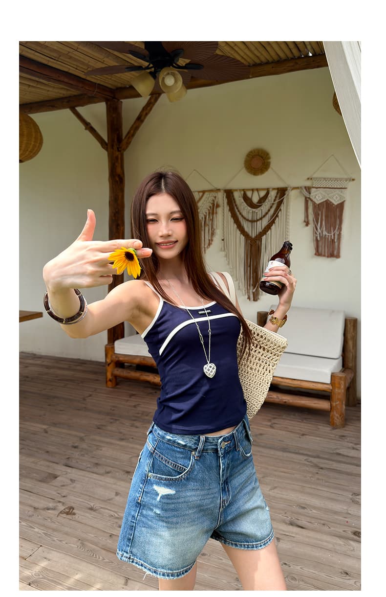 실사 레트로 데님 클래식 핏 스타일 루즈핏 버전 데님 반바지 핫 바지 얇은 스타일 상세 이미지 10