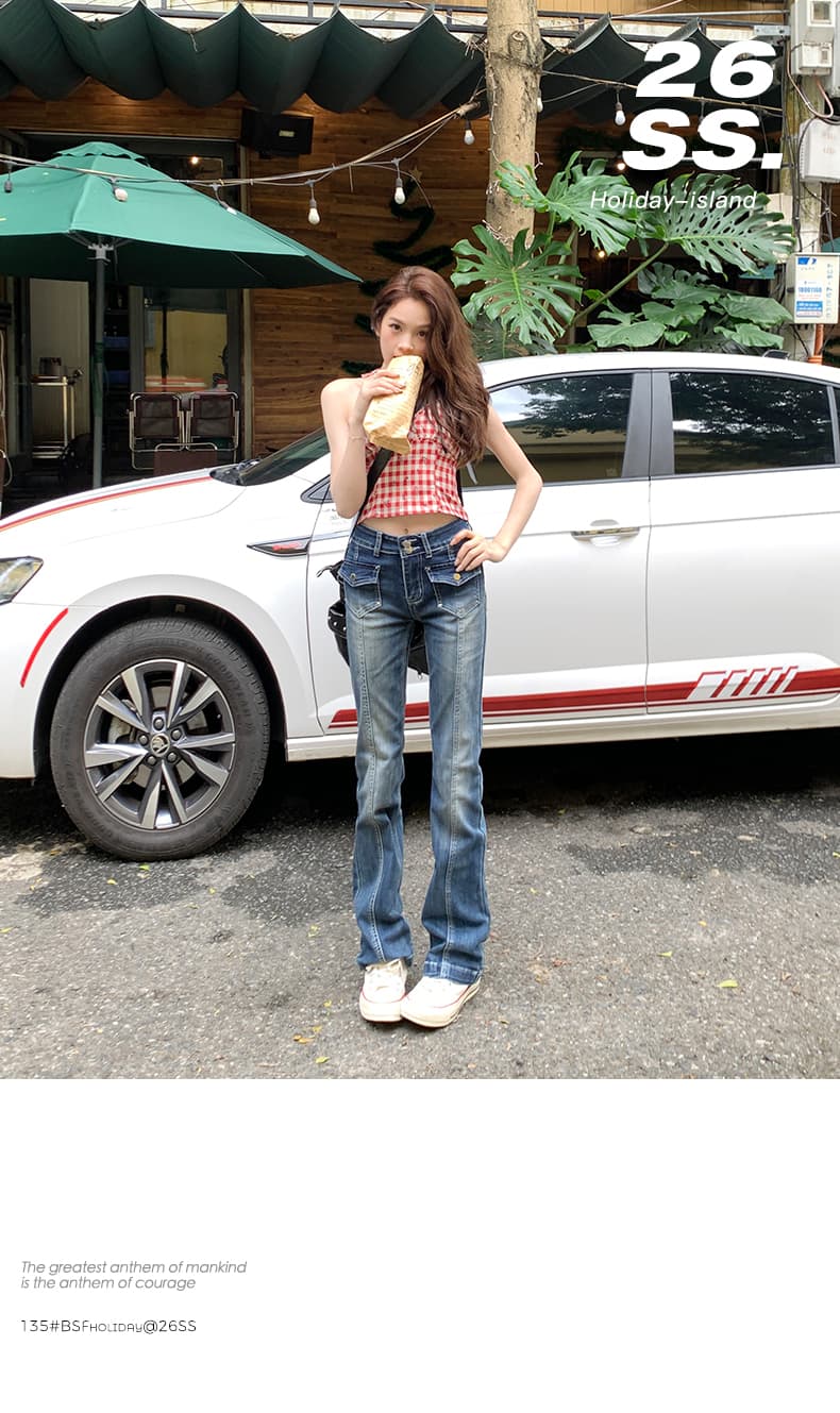 실사 길다 다리 한 여성 더블 이전 가방 레트로 수정 다리 종류 부츠컷 신축성 데님 일반 길이 연장 상세 이미지 1
