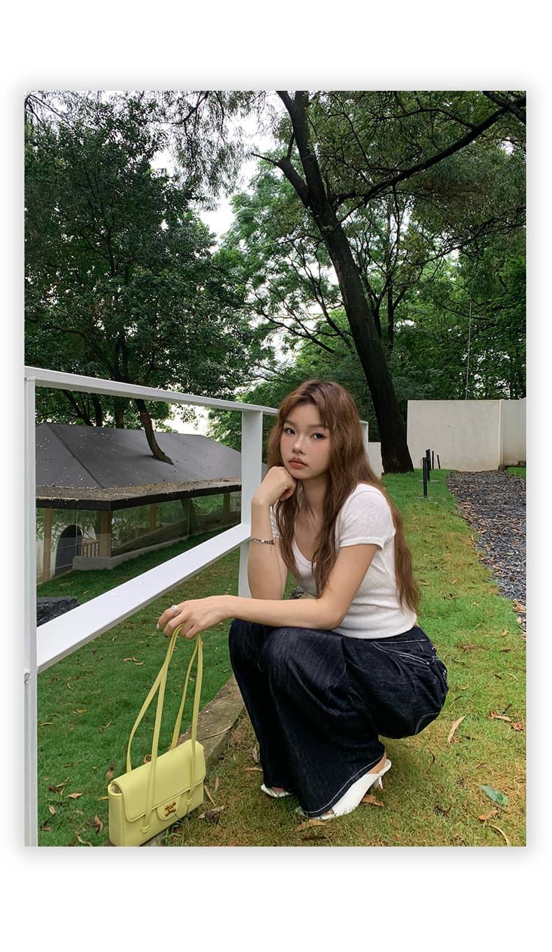 실사 아메리칸 레트로 루즈핏 와이드 레그 팬츠 다용도 모통이 칼 바지 등 허리 수 있습니다. 조정 버클 디자인 청바지 여성 새로운 상세 이미지 20