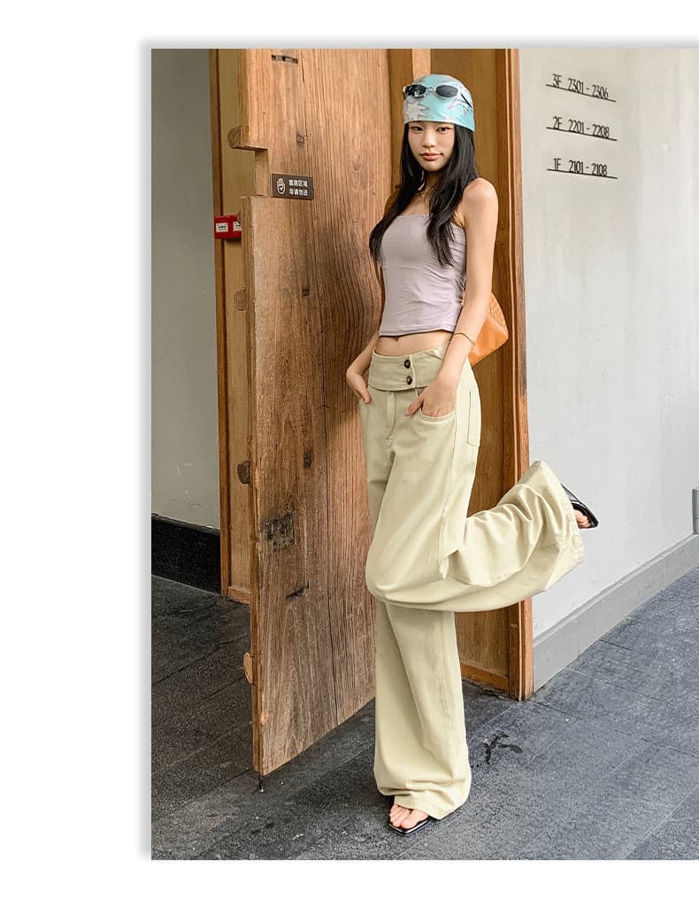 실사 아메리칸 레트로 더블 버클 허리 머리 표지 넓적 다리 캐주얼 루즈핏 넓은 다리 청바지 여성 상세 이미지 9