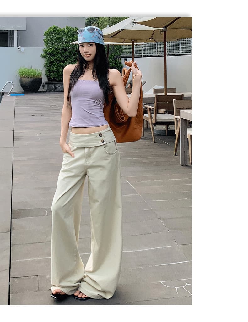 실사 아메리칸 레트로 더블 버클 허리 머리 표지 넓적 다리 캐주얼 루즈핏 넓은 다리 청바지 여성 상세 이미지 10