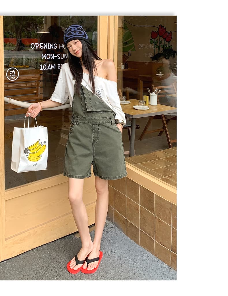 실사 아메리칸 레트로 외국 가스 연령 감소 루즈핏 데님 멜빵 반바지 여성 상세 이미지 9