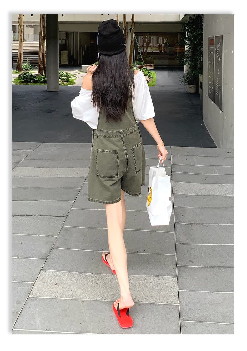 실사 아메리칸 레트로 외국 가스 연령 감소 루즈핏 데님 멜빵 반바지 여성 상세 이미지 19