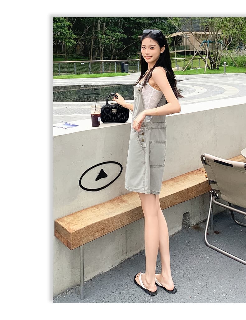 실사 아메리칸 레트로 외국 가스 연령 감소 루즈핏 데님 멜빵 반바지 여성 상세 이미지 22