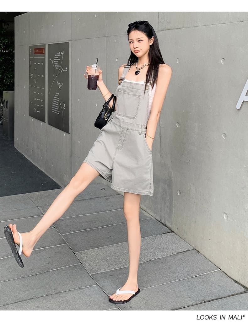실사 아메리칸 레트로 외국 가스 연령 감소 루즈핏 데님 멜빵 반바지 여성 상세 이미지 30