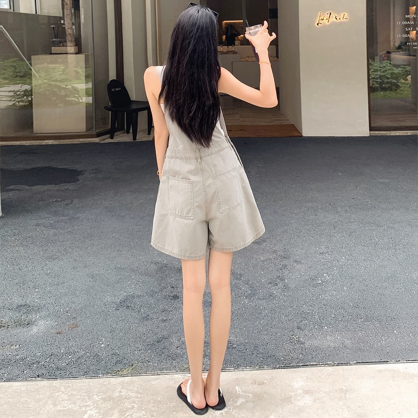 실사 아메리칸 레트로 외국 가스 연령 감소 루즈핏 데님 멜빵 반바지 여성 이미지 5
