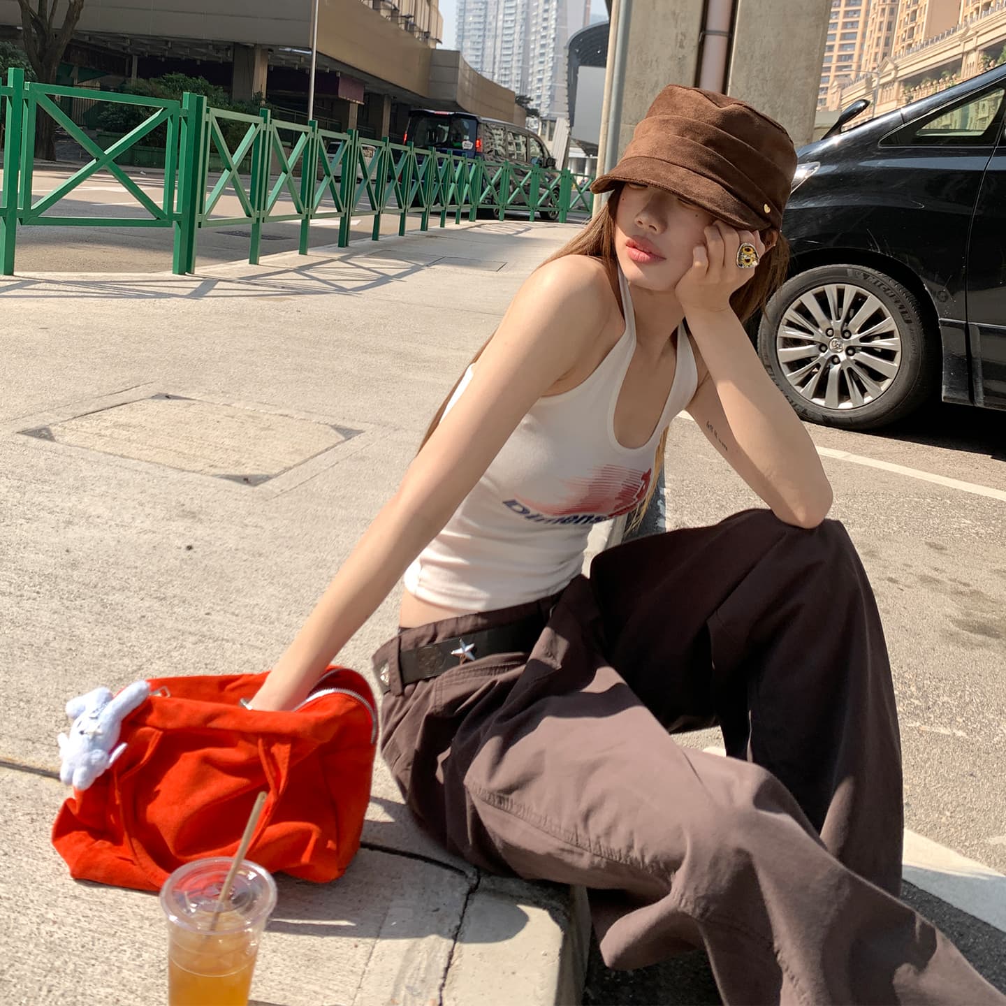 실사 잠금 해제 워크웨어 스타일 차가운 바람의 소리 슬림해 보이는 달콤한 차가운 대비 단순한 고급 바지 더블 버클 조절 가능 이미지 5
