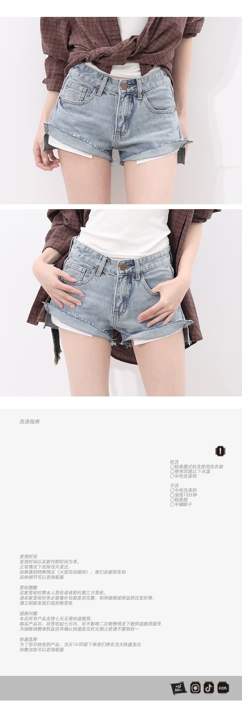 실사 여름 센스 데님 세련된 일상 다용도 스타일 싱글 제품 수 있습니다. 볼륨 측면 밝은색 데님 핫 바지 상세 이미지 6
