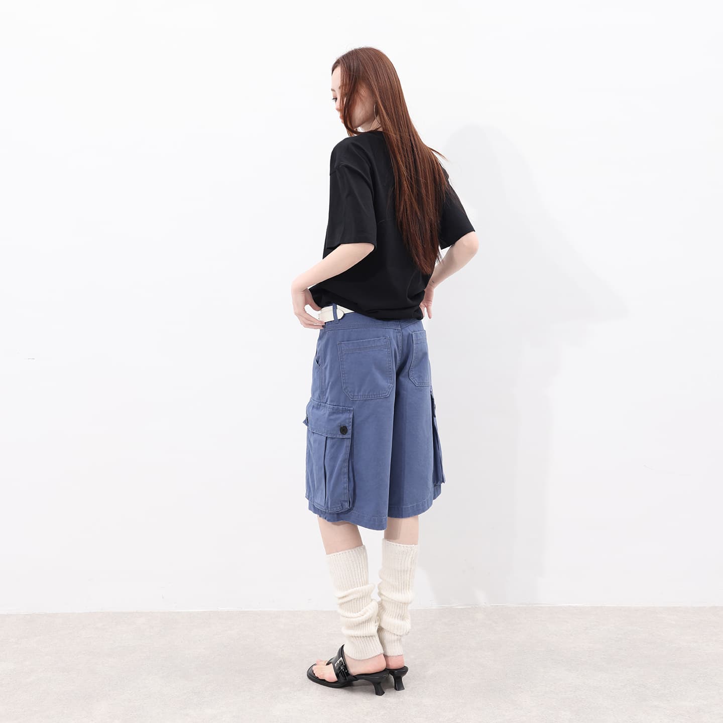 실사 질감 싱글 제품 outfit of the day 느슨함 법 일 블루 워크웨어 바지 이미지 2