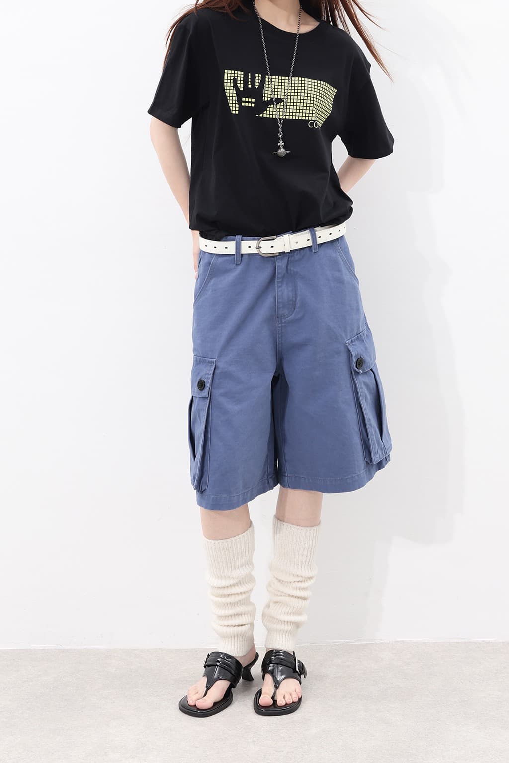 실사 질감 싱글 제품 outfit of the day 느슨함 법 일 블루 워크웨어 바지 이미지 6