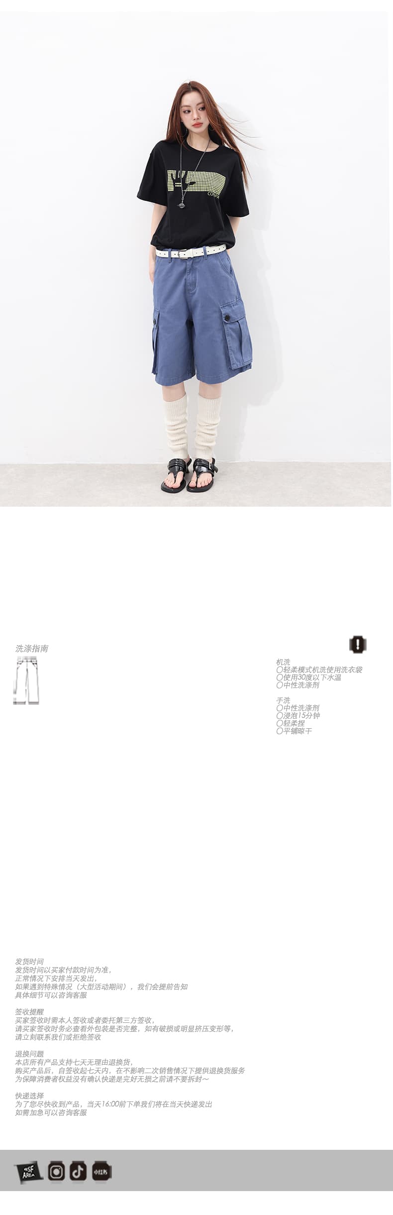 실사 질감 싱글 제품 outfit of the day 느슨함 법 일 블루 워크웨어 바지 상세 이미지 6