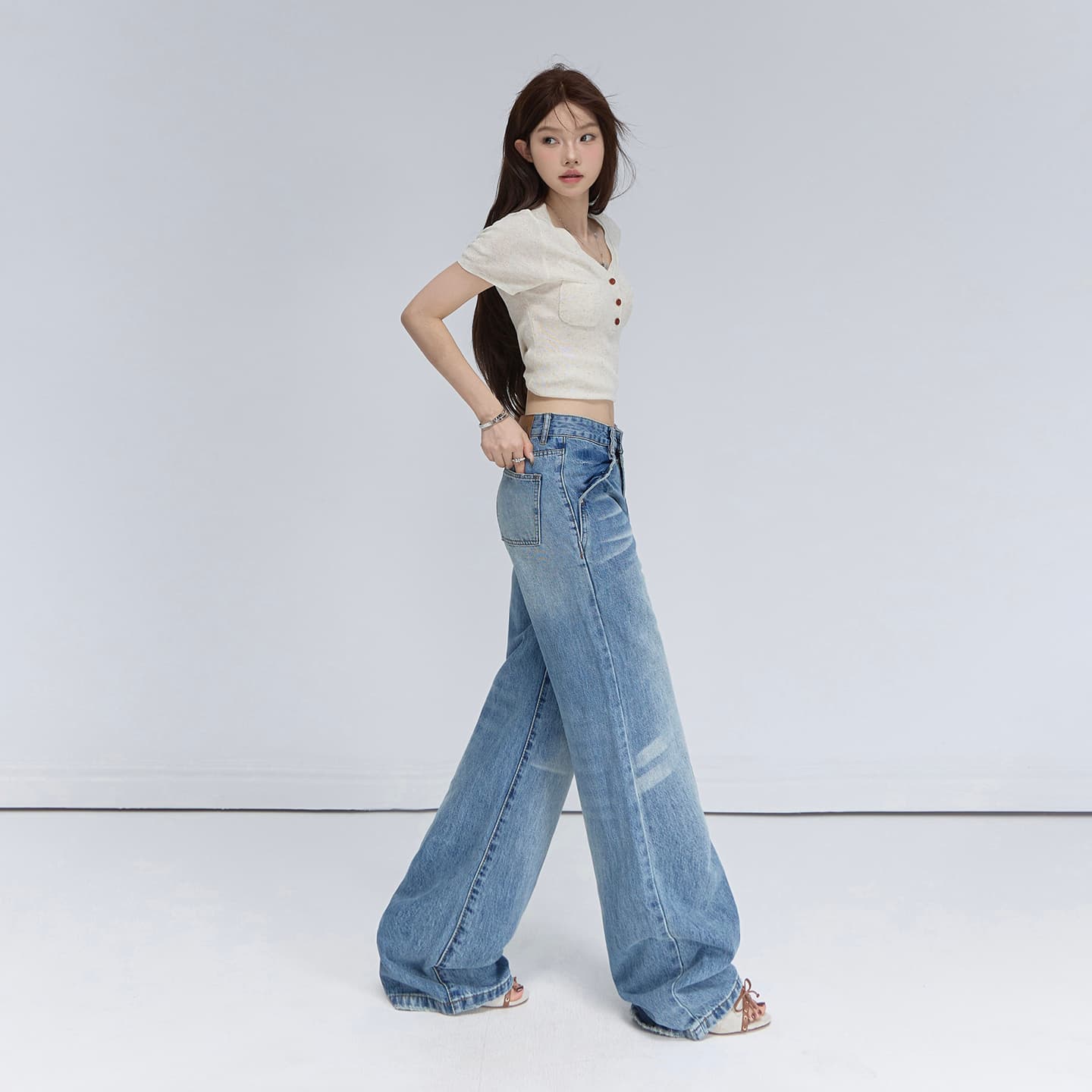 실사 아메리칸 레트로 로우 웨이스트 루즈핏 스트레이트 팬츠 다용도 고양이 곡물 도루 센스 청바지 여성 2026 새로운 이미지 2