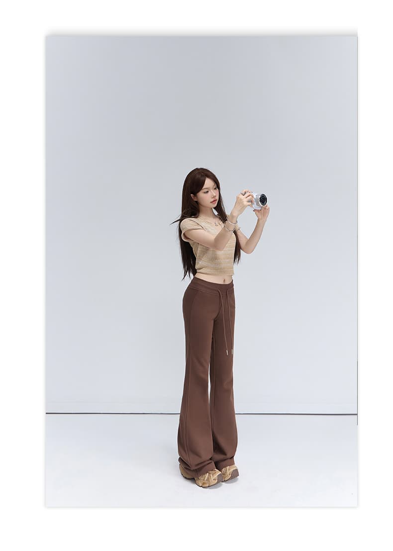 실사 5 색 아메리칸 레트로 다용도 몸매 가꾸기 슬림해 보이는 나팔 바지 느긋한 도루 센스 운동 바지 캐주얼 바지 여성 가을 상세 이미지 24
