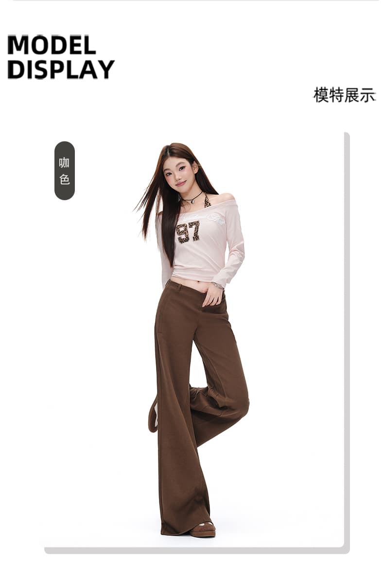 실사 새로운 커피 색상 마이크로 나팔 캐주얼 바지 여자 중간 로우 웨이스트 루즈핏 도루 센스 바닥 청소 핫걸 긴 바지 여성 상세 이미지 5