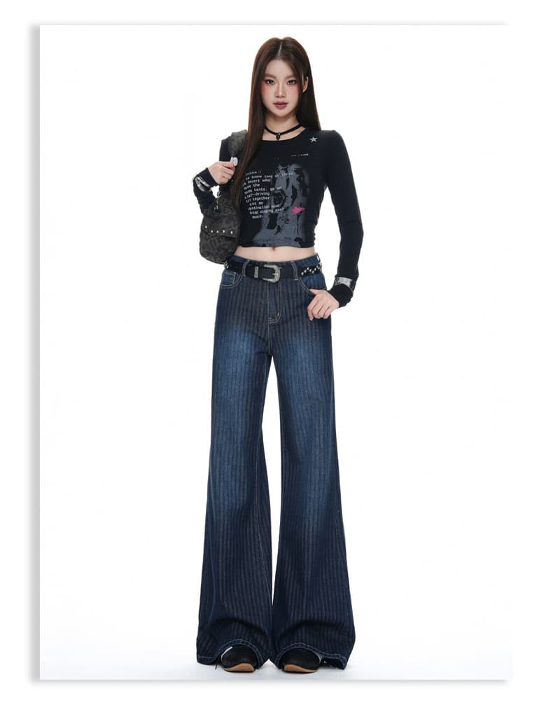 실사 가을 자카드 원단 청바지 루즈핏 튜브 라 나팔 바지 다용도 슬림해 보이는 디자인 센스 아니요 막대기 다리 길이 바지 상세 이미지 9