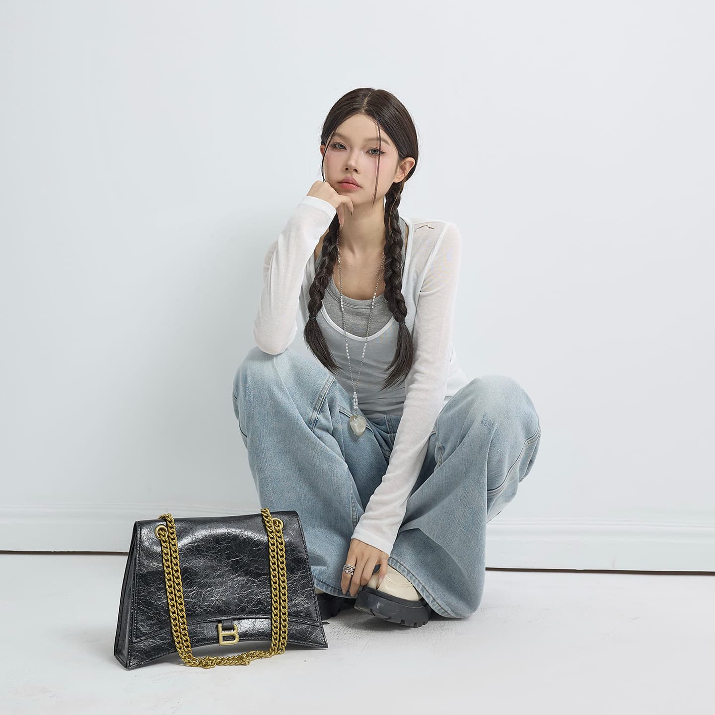 실사 아메리칸 레트로 루즈핏 하이웨이스트 와이드 레그 팬츠 찢어진 가을 겨울 다용도 도루 센스 청바지 여성 긴 바지 길이 연장 이미지 3