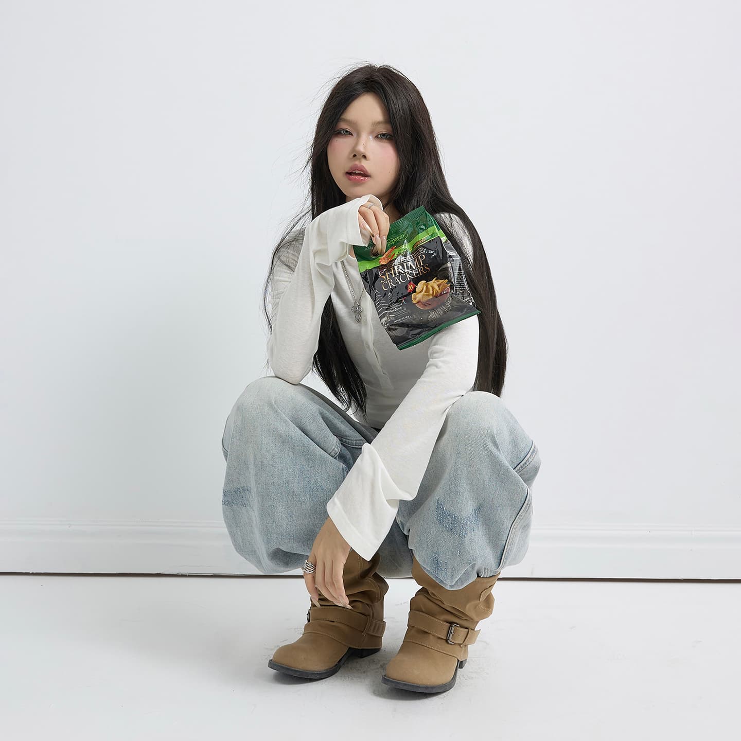 실사 아메리칸 레트로 워싱 하이웨이스트 루즈핏 와이드 레그 팬츠 다용도 도루 센스 찢어진 찢어진 부분 스트레이트 청바지 여성 이미지 3