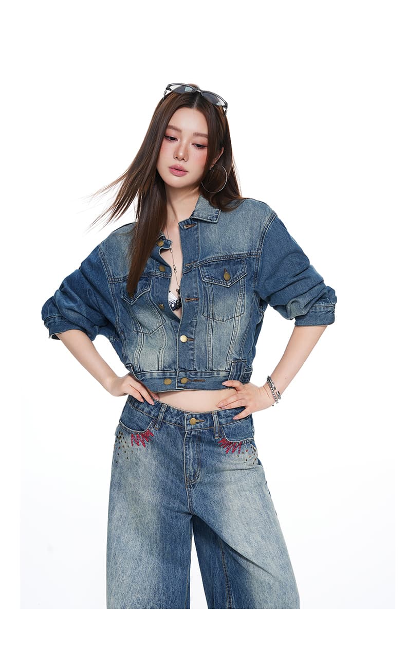 실사 26 년 가을 겨울철 새로운 핫걸 세트 조합 루즈핏 데님 재킷 핫픽스 청바지 여성 상세 이미지 18