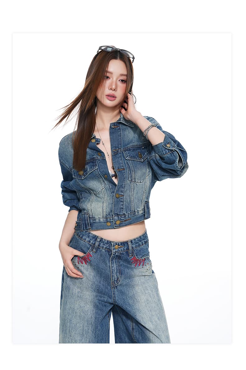 실사 26 년 가을 겨울철 새로운 핫걸 세트 조합 루즈핏 데님 재킷 핫픽스 청바지 여성 상세 이미지 21