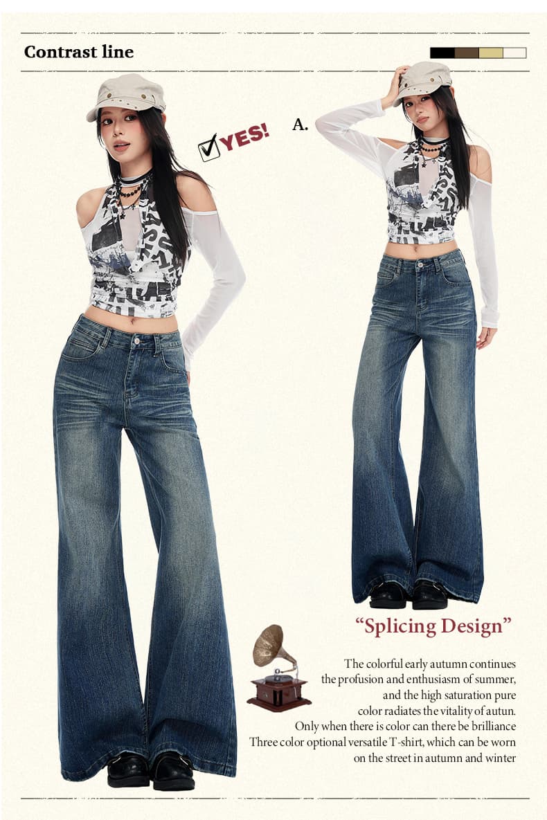 실사 아메리칸 레트로 대나무 마디 곡물 청바지 2026 새로운 마이크로 나팔 슬림해 보이는 다용도 캐주얼 데님 긴 바지 트렌디 상세 이미지 2