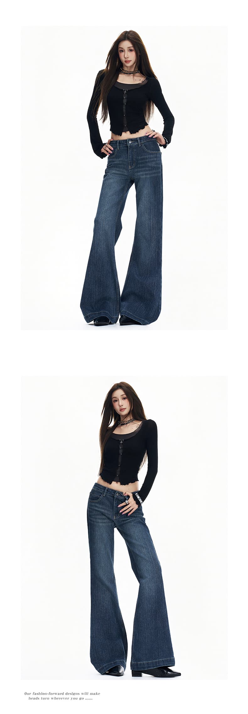 실사 신축성 대나무 마디 원단 2026 가을 새로운 아메리칸 중 로우 웨이스트 루즈핏 아니요 막대기 다리 마이크로 나팔 청바지 상세 이미지 8
