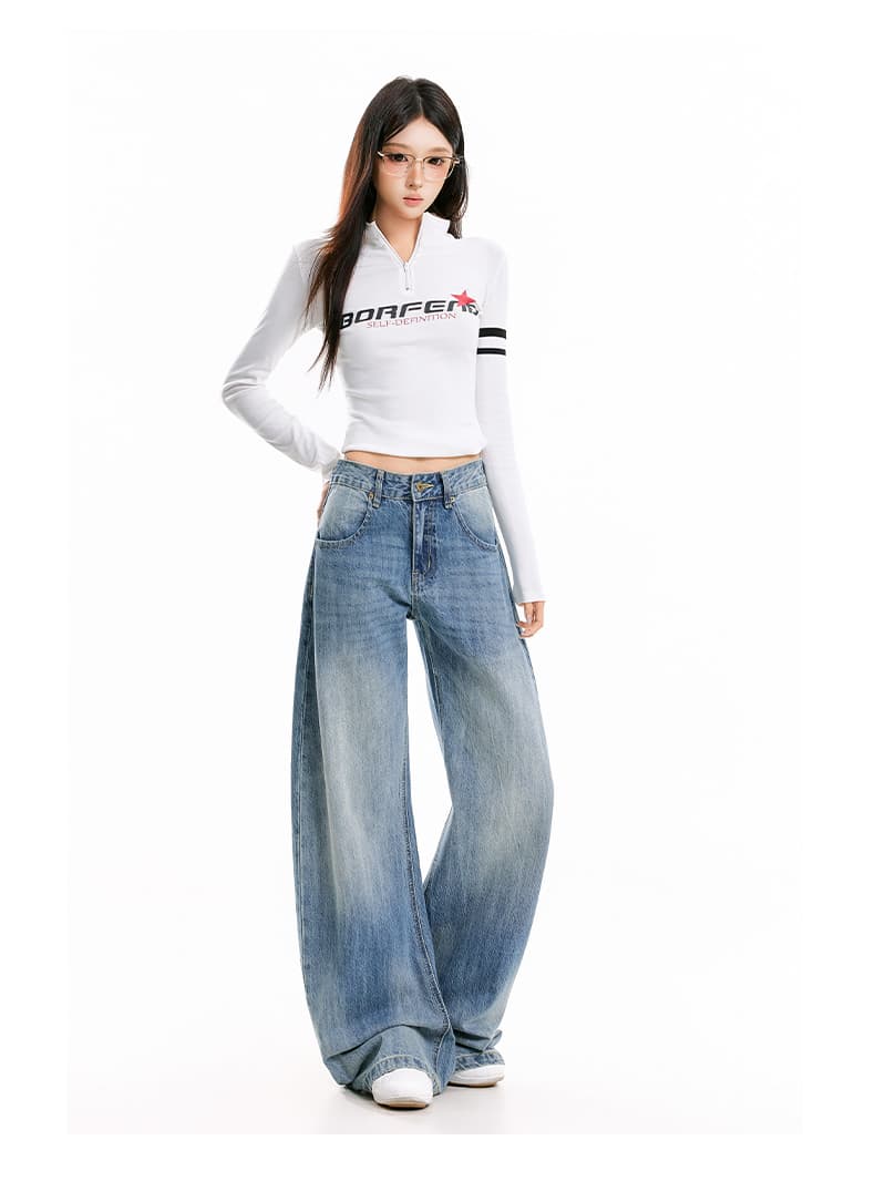실사 청바지 여성 모통이 칼 아메리칸 연삭 화이트 워싱 빅 포켓 상세 이미지 13