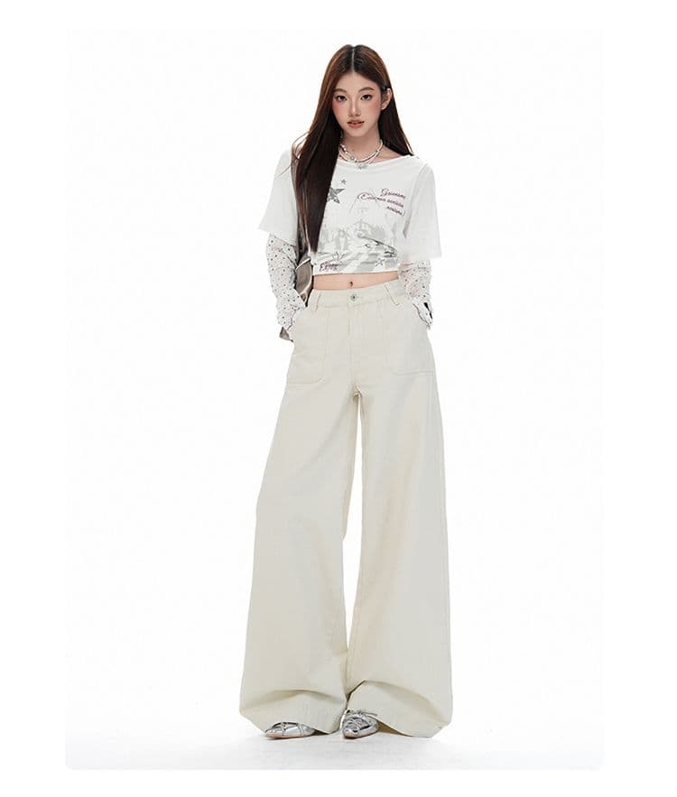 실사 새로운 얕은 살구 색상 순면 넓은 다리 로우 웨이스트 청바지 여성 루즈핏 슬림해 보이는 디스플레이 높음 도루 센스 캐주얼 바지 상세 이미지 13