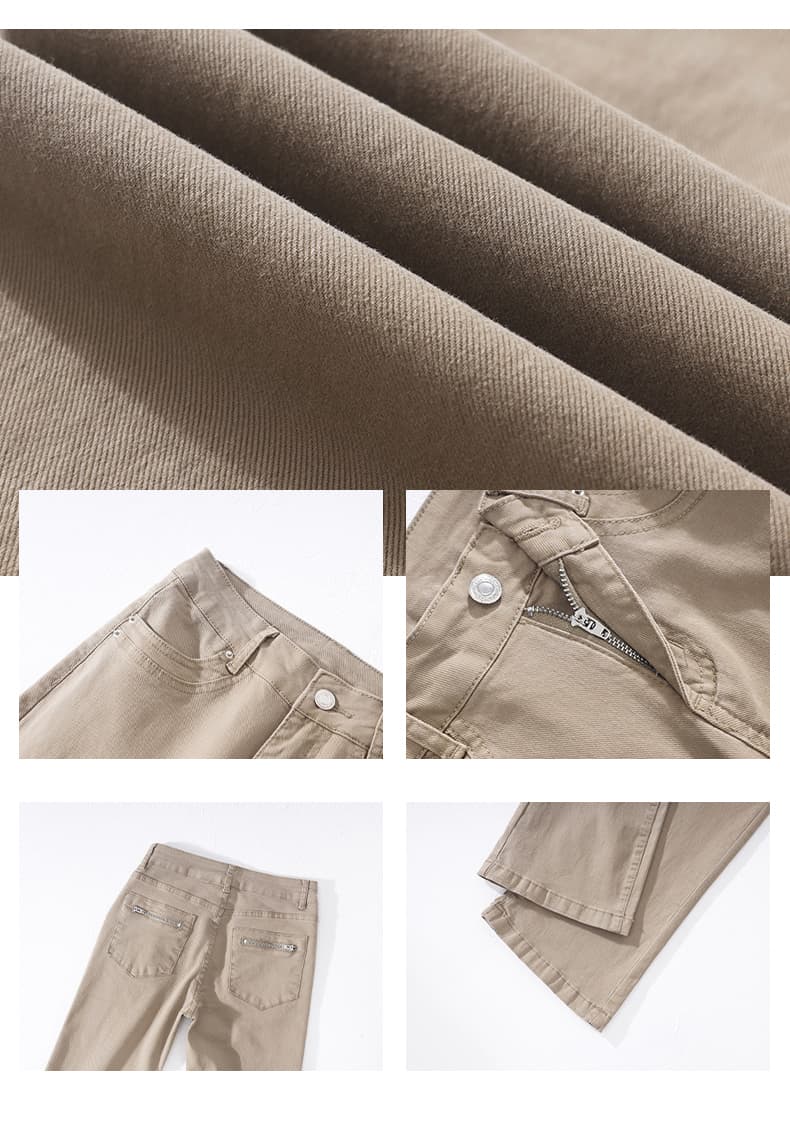 실사 아메리칸 레트로 로우 웨이스트 핫걸 나팔 바지 몸매 가꾸기 슬림해 보이는 카키 색 신축성 청바지 여성 긴 바지 길이 연장 상세 이미지 5