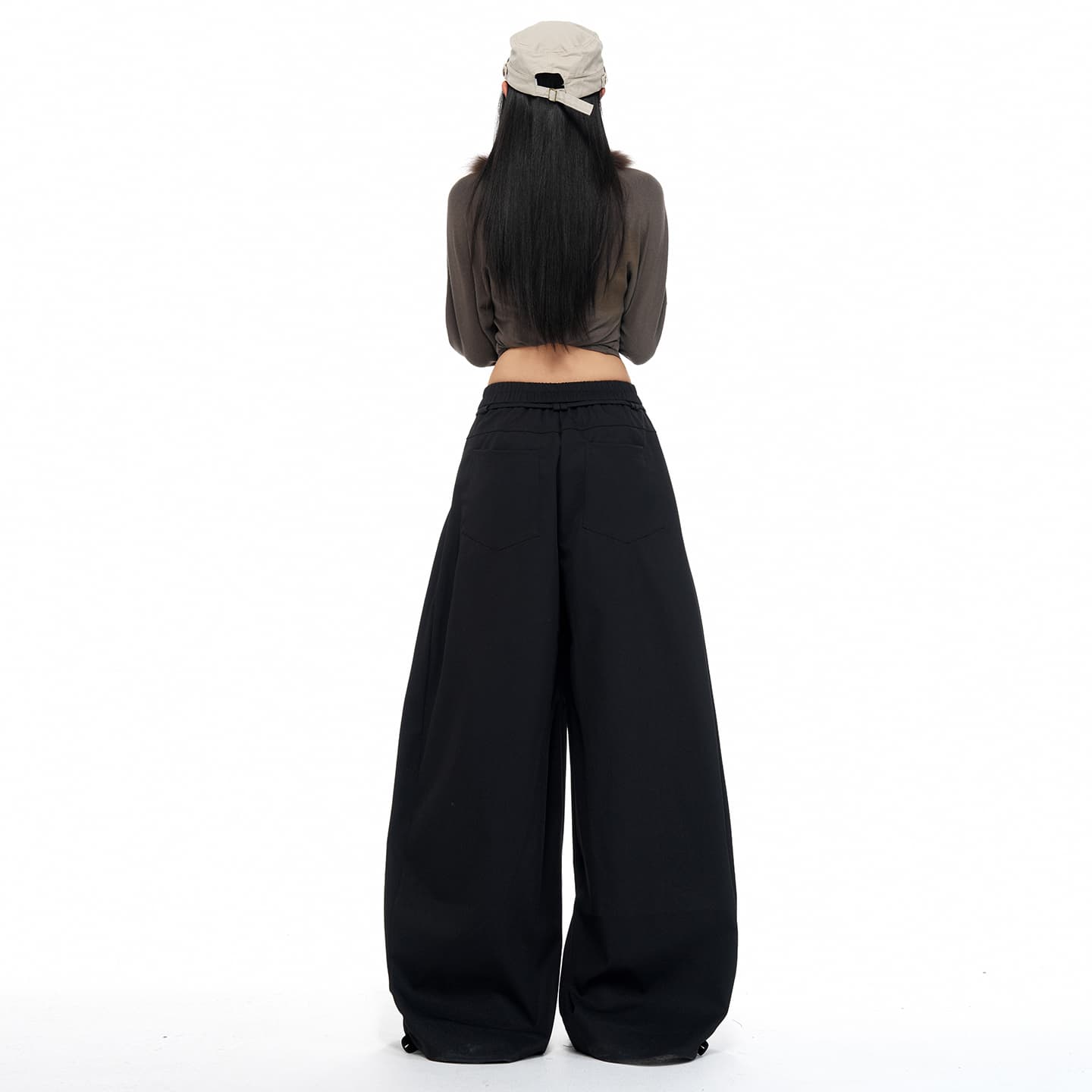 실사 회색 도루 센스 끈 와이드 레깅스 바지 가을 새로운 디자인 센스 주머니 명중 Pleat 루즈핏 캐주얼 바지 이미지 2