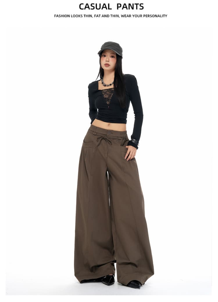 실사 회색 도루 센스 끈 와이드 레깅스 바지 가을 새로운 디자인 센스 주머니 명중 Pleat 루즈핏 캐주얼 바지 상세 이미지 9