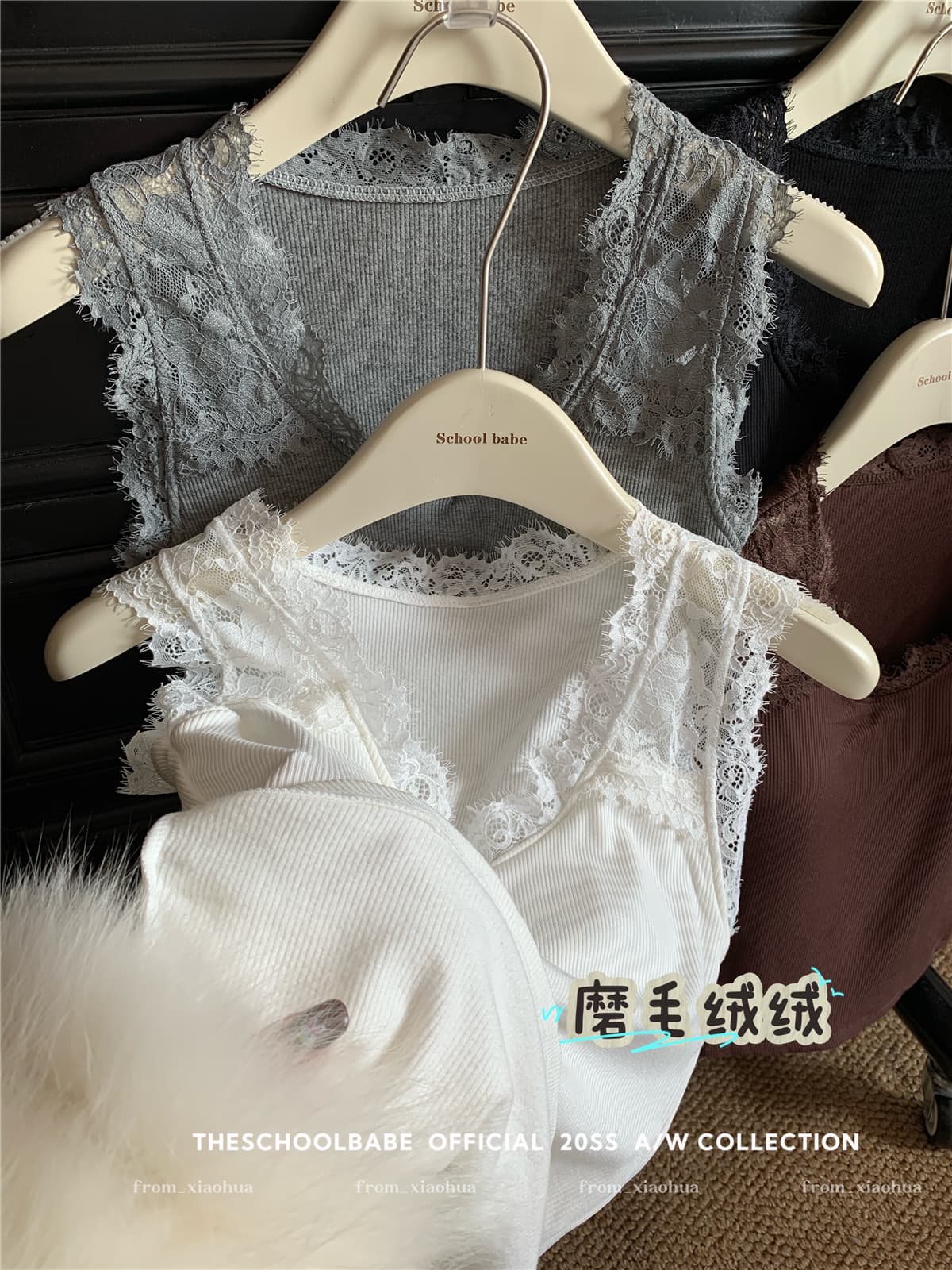 정가 실사 섹시함 레이스 넓은 어깨 조끼 리브 면 연삭 털 벨트 가슴 패드 속옷 슬림해 보이는 만나는 슬립 맨위 상세 이미지 5