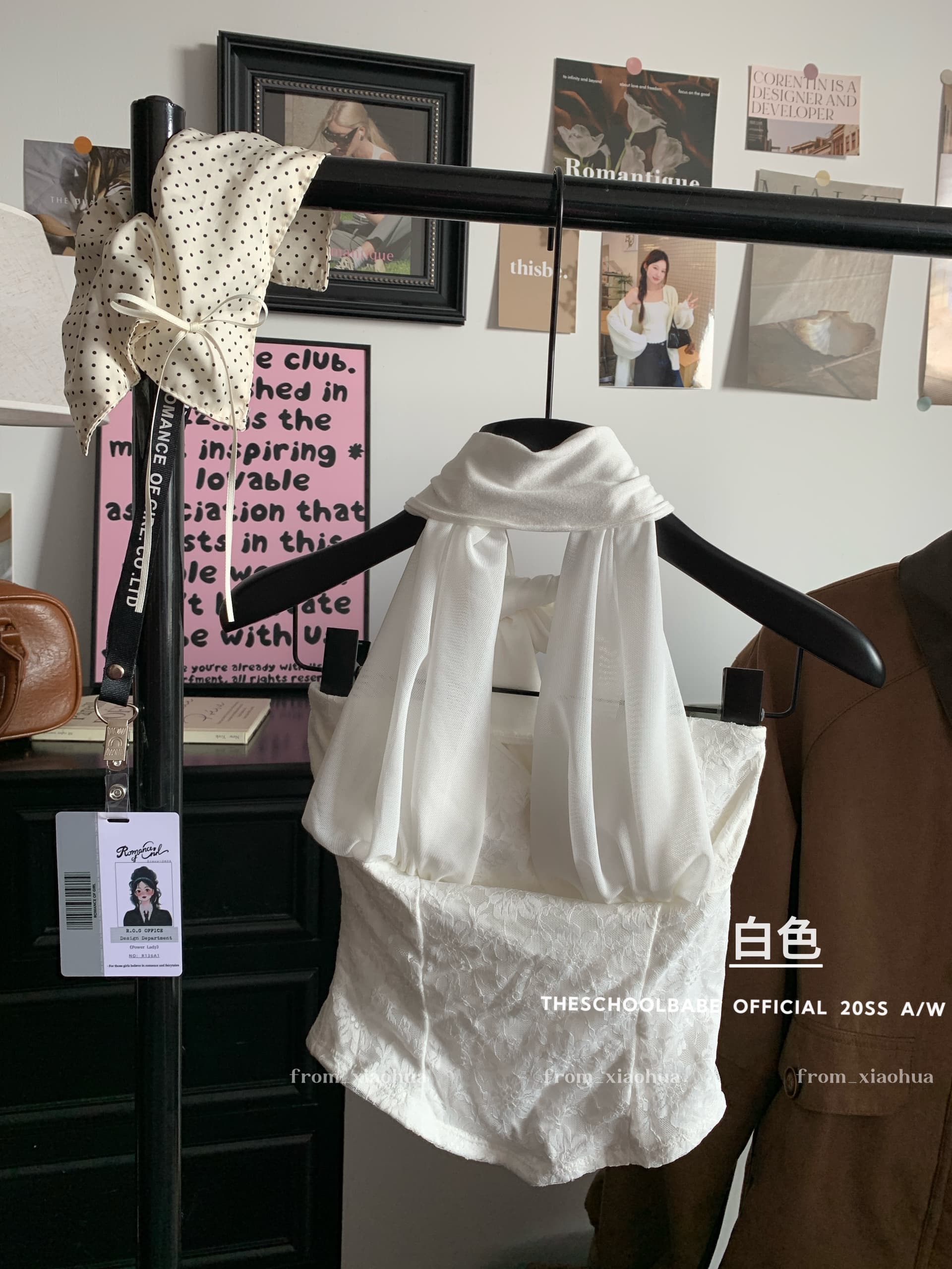 정가 실사 2026 새로운 빛 럭셔리 명문 여성 나비 매듭 행침 목 망사 패치워크 레이스 조끼 순수한 욕망 맨위 상세 이미지 6