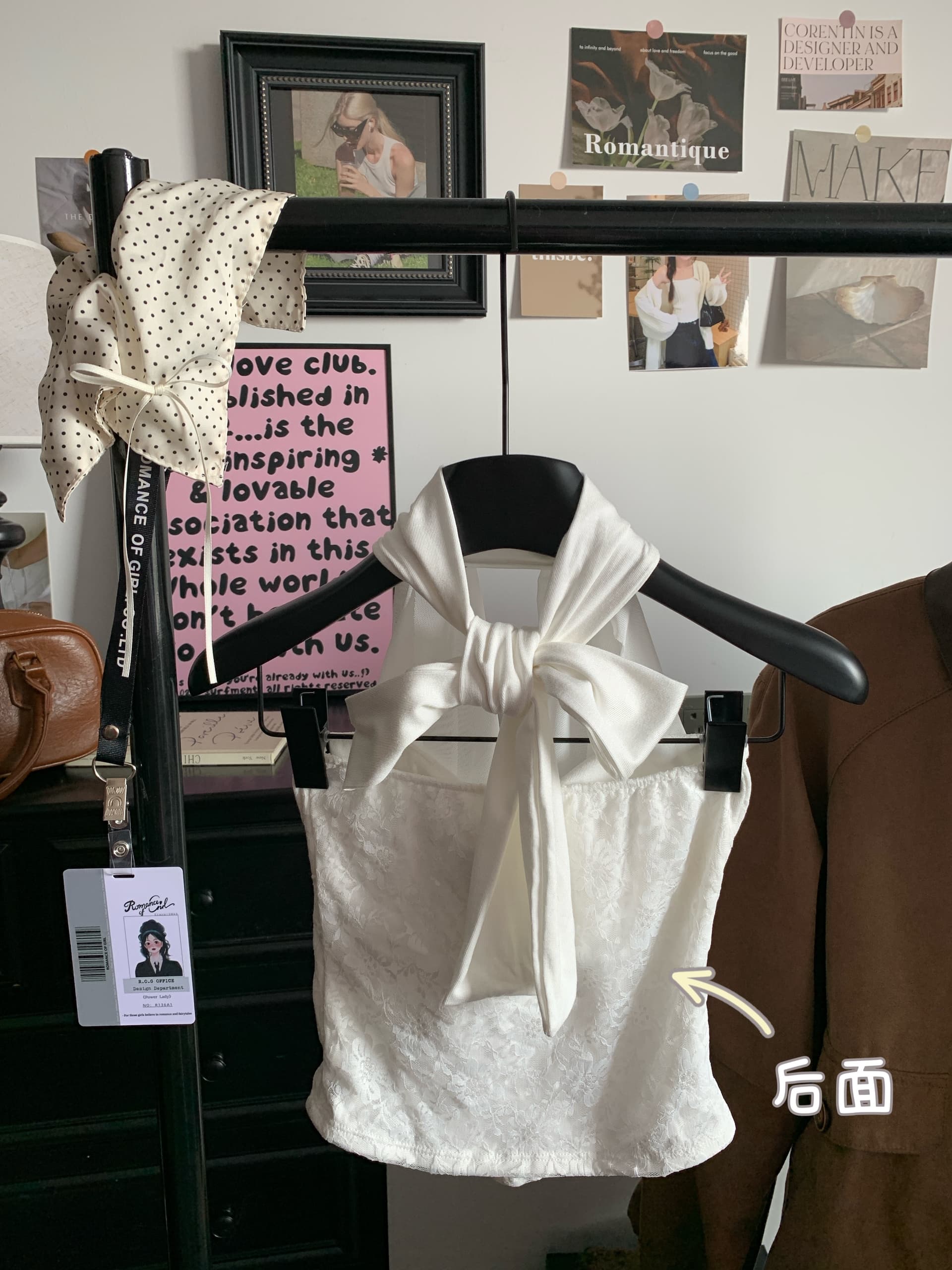 정가 실사 2026 새로운 빛 럭셔리 명문 여성 나비 매듭 행침 목 망사 패치워크 레이스 조끼 순수한 욕망 맨위 상세 이미지 7