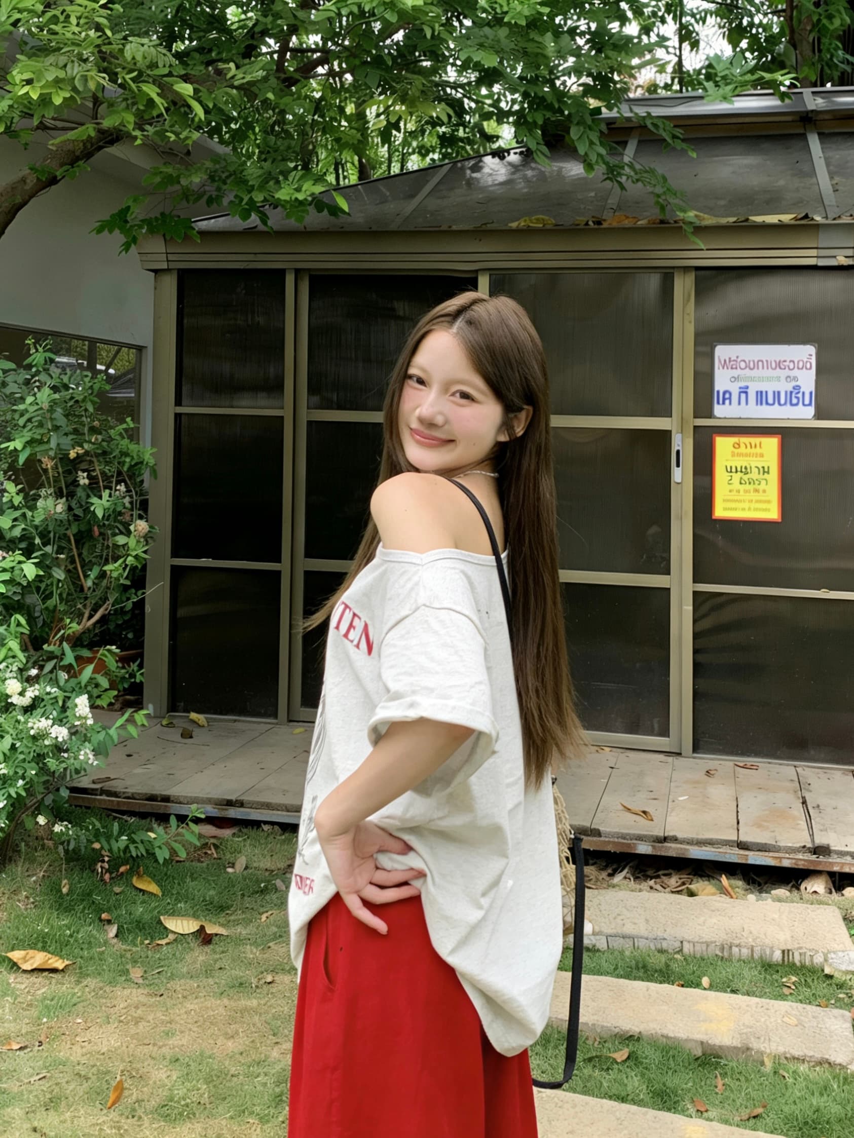 정가 실사 섹시함 오프숄더 티셔츠 여성용 짧은 소매 여름 레트로 프린트 루즈핏 느긋한 바람 작은 대중 루즈핏 맨위 상세 이미지 22