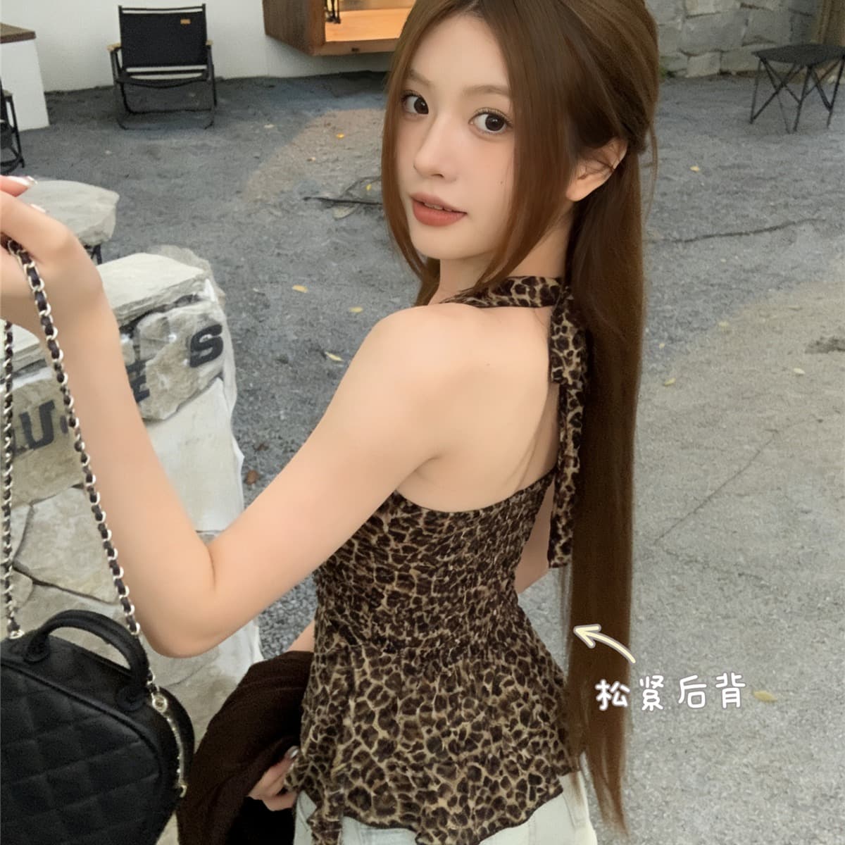 정가 실사 아메리칸 레오파드 무늬 V넥 민소매 행침 목 조끼 여성 2026 여름 새로운 핫걸 외출용 아름다움 뒤쪽에 의류 이미지 5