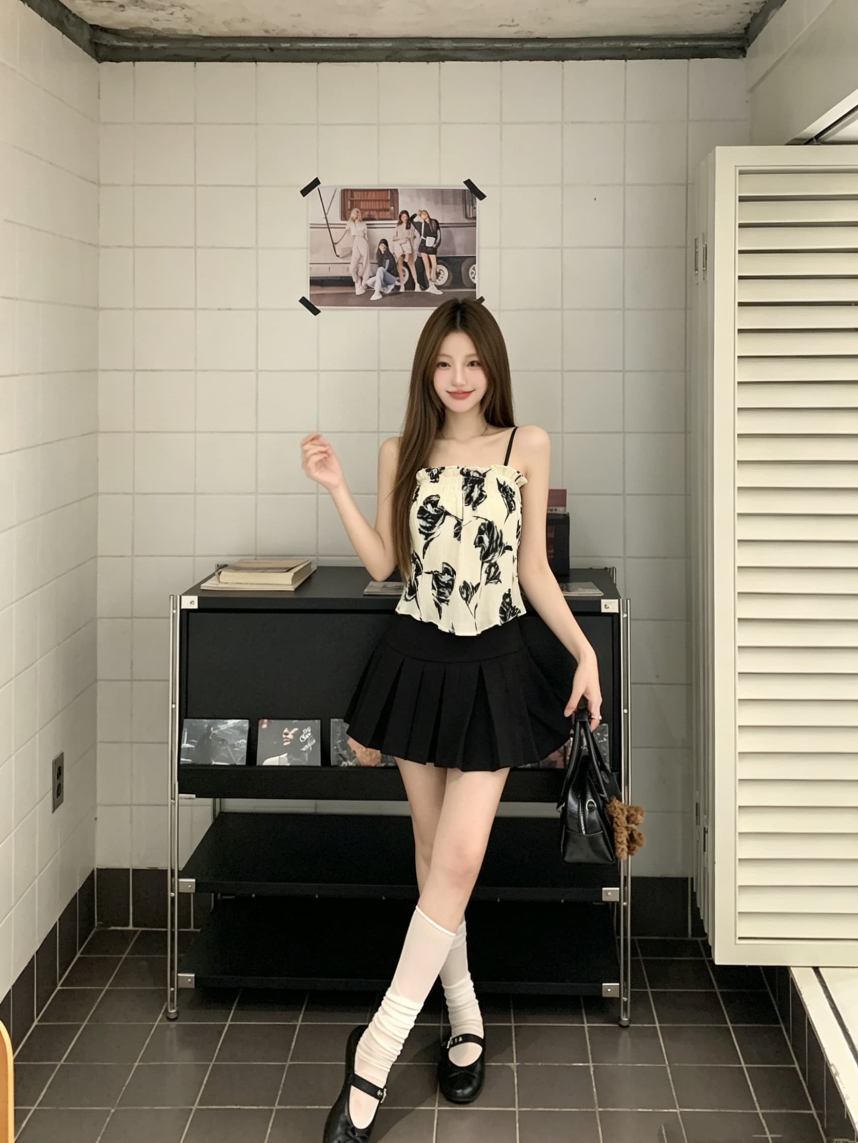 정가 실사 레트로 장미 헤일로 염색 캐미솔 표지 배 치마 인형 셔츠 민소매 오프숄더 작은 맨위 상세 이미지 9
