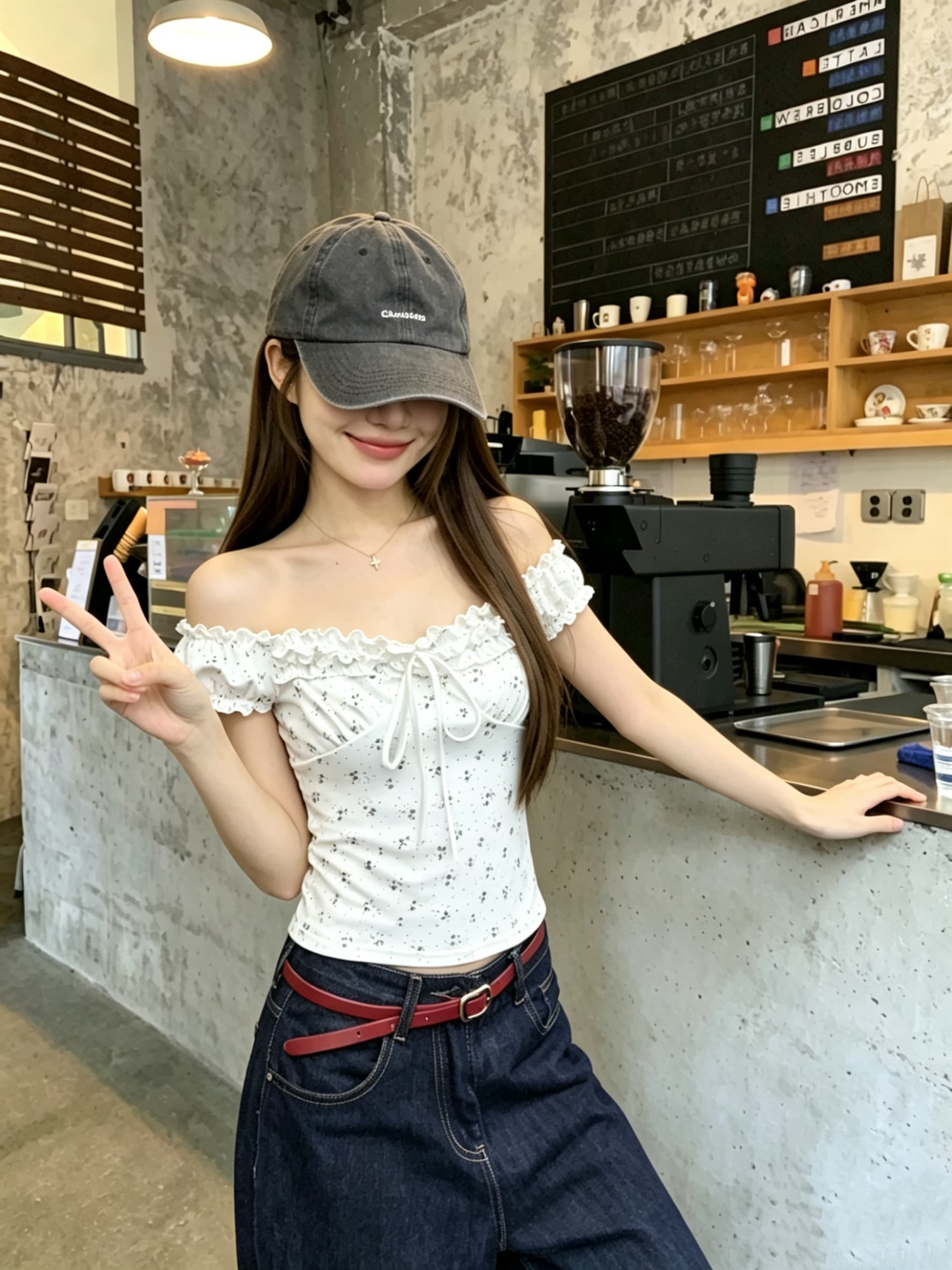 정가 실사 발레 휴게 한 부서 달콤함 꽃무늬 프릴 레이스업 거품 소매 티셔츠 반팔 맨위 상세 이미지 6