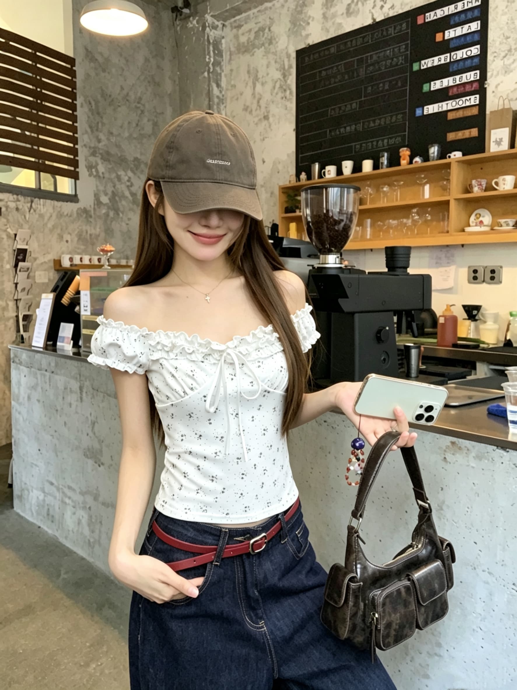 정가 실사 발레 휴게 한 부서 달콤함 꽃무늬 프릴 레이스업 거품 소매 티셔츠 반팔 맨위 상세 이미지 7