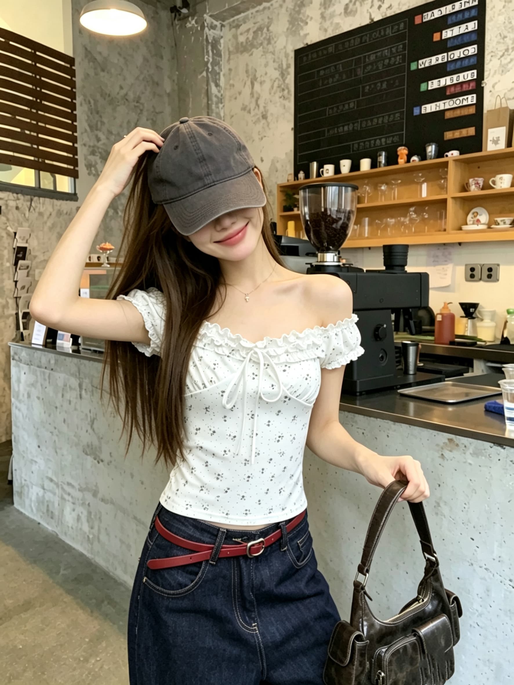 정가 실사 발레 휴게 한 부서 달콤함 꽃무늬 프릴 레이스업 거품 소매 티셔츠 반팔 맨위 상세 이미지 8