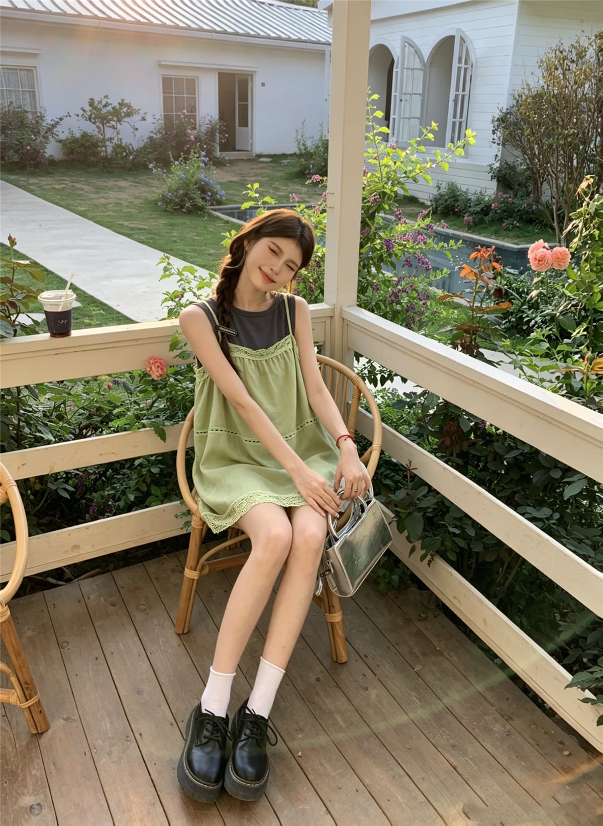정가 실사 녹색 레이스 조각 슬립 미니멀리즘 몸매 가꾸기 민소매 투피스 조끼 여성 2026 여름 섹션 상세 이미지 6