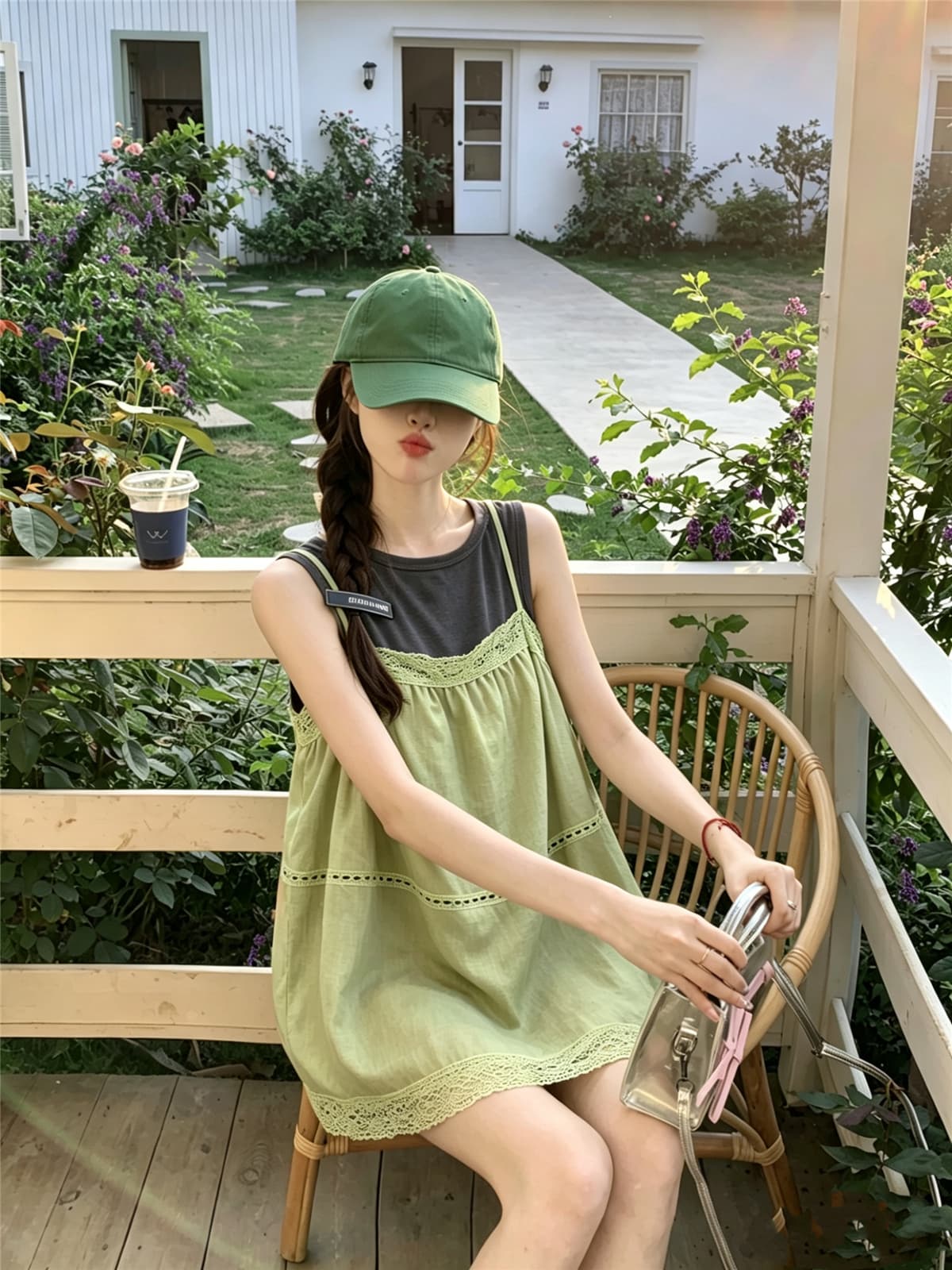 정가 실사 녹색 레이스 조각 슬립 미니멀리즘 몸매 가꾸기 민소매 투피스 조끼 여성 2026 여름 섹션 상세 이미지 9