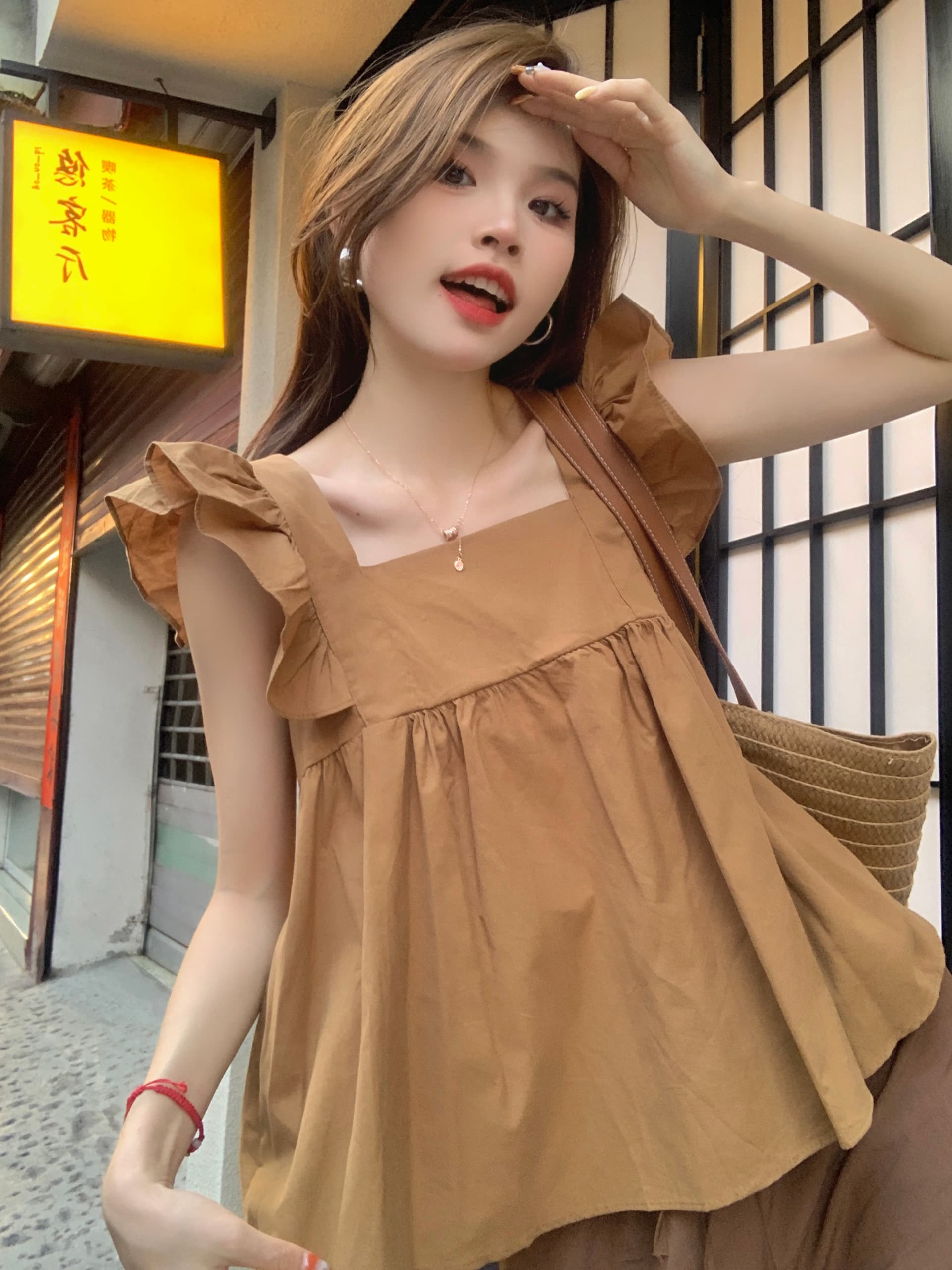 정가 실사 디자인 센스 나비 매듭 스트랩 Feifei 소매 여성 셔츠 여름 Chic 작은 대중 루즈핏 슬림해 보이는 맨위 상세 이미지 6