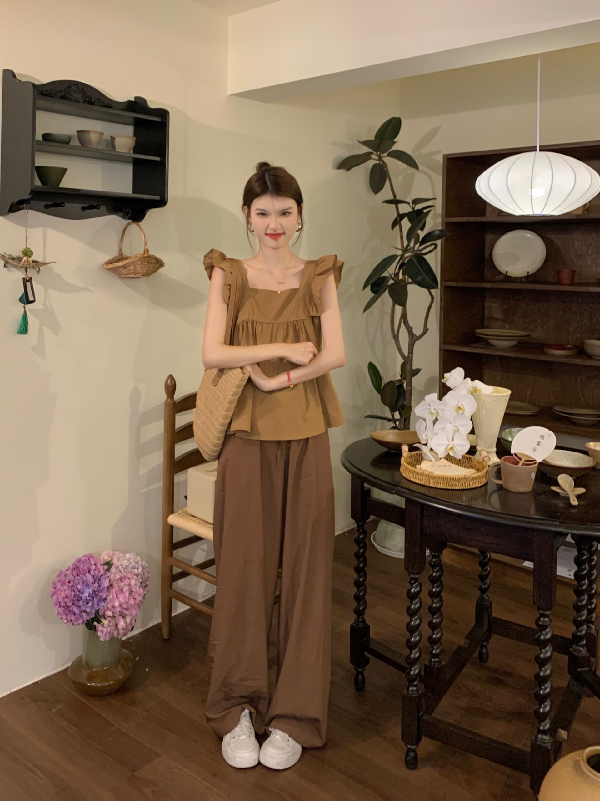 정가 실사 디자인 센스 나비 매듭 스트랩 Feifei 소매 여성 셔츠 여름 Chic 작은 대중 루즈핏 슬림해 보이는 맨위 상세 이미지 7