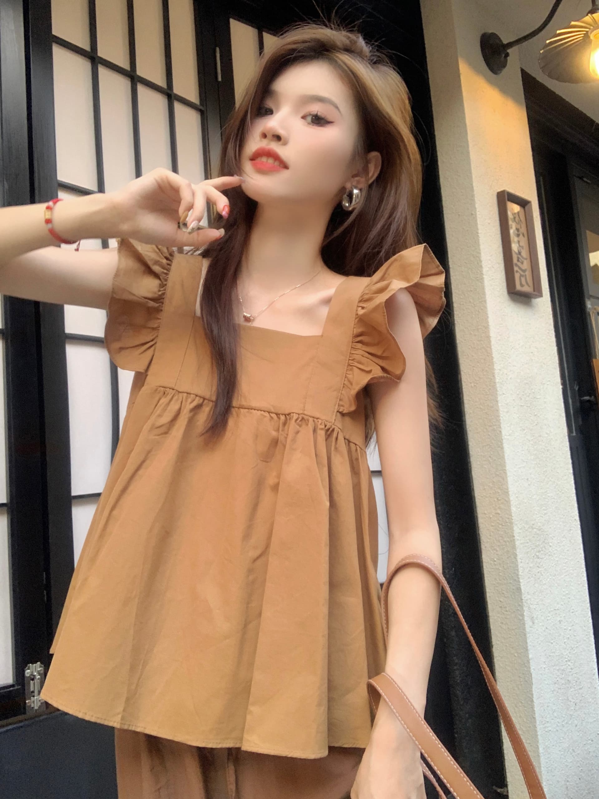 정가 실사 디자인 센스 나비 매듭 스트랩 Feifei 소매 여성 셔츠 여름 Chic 작은 대중 루즈핏 슬림해 보이는 맨위 상세 이미지 8