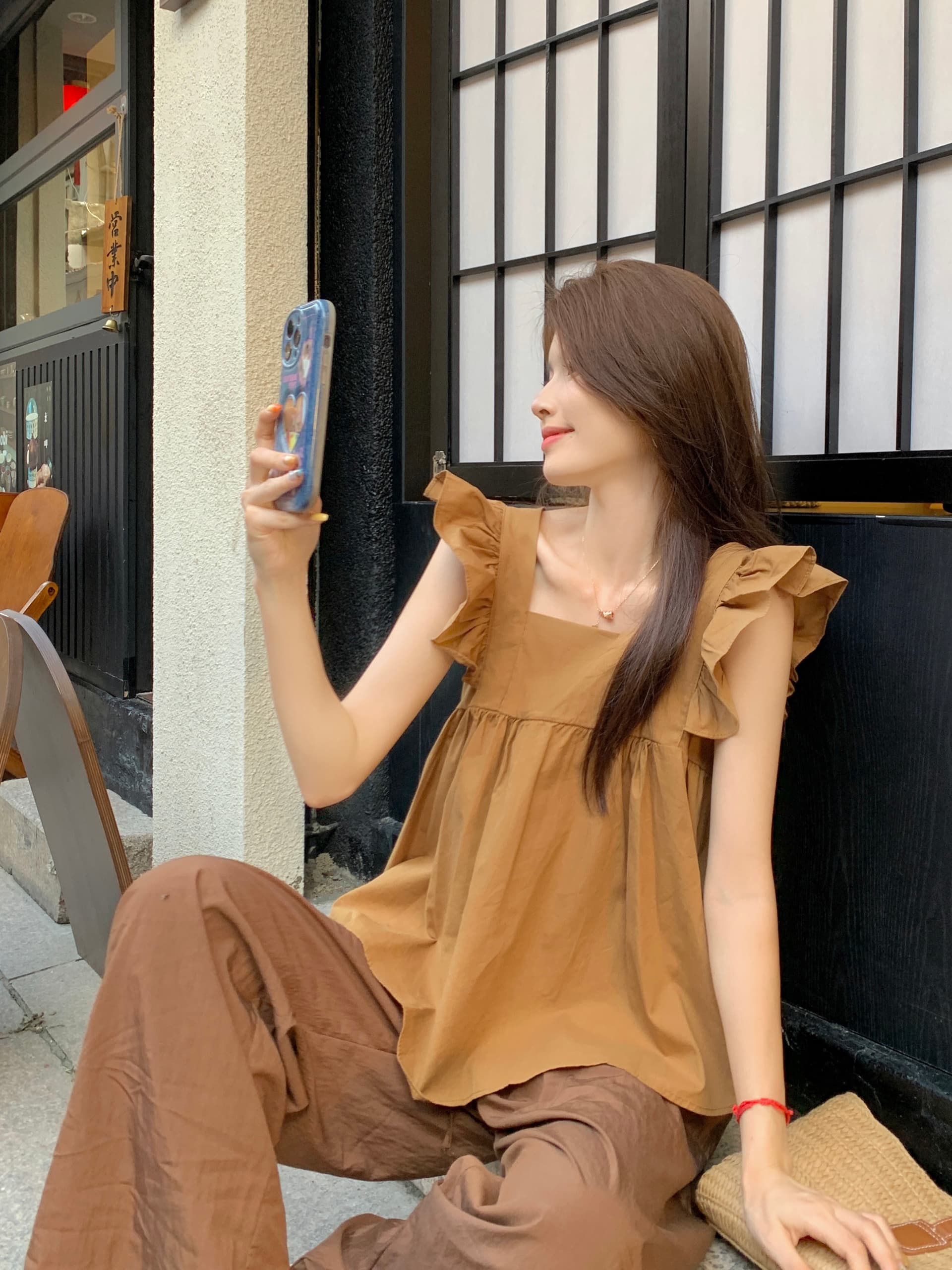 정가 실사 디자인 센스 나비 매듭 스트랩 Feifei 소매 여성 셔츠 여름 Chic 작은 대중 루즈핏 슬림해 보이는 맨위 상세 이미지 10