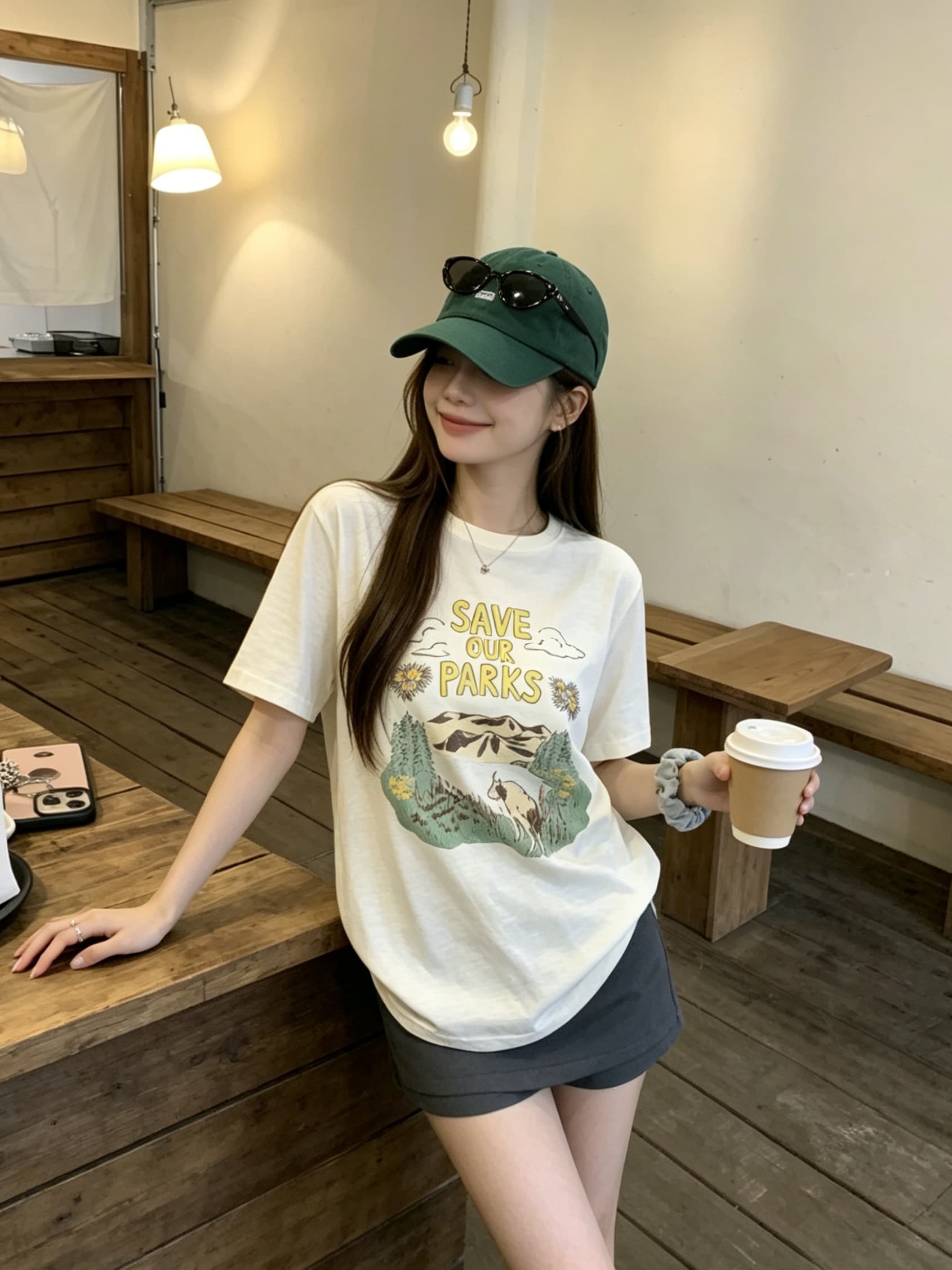 정가 실사 사설 서비스 프린트 tee 라운드 넥 긍정적 인 어깨 슈퍼 부드럽다 봄이 가득하다. 반팔 티셔츠 신제품 상세 이미지 2