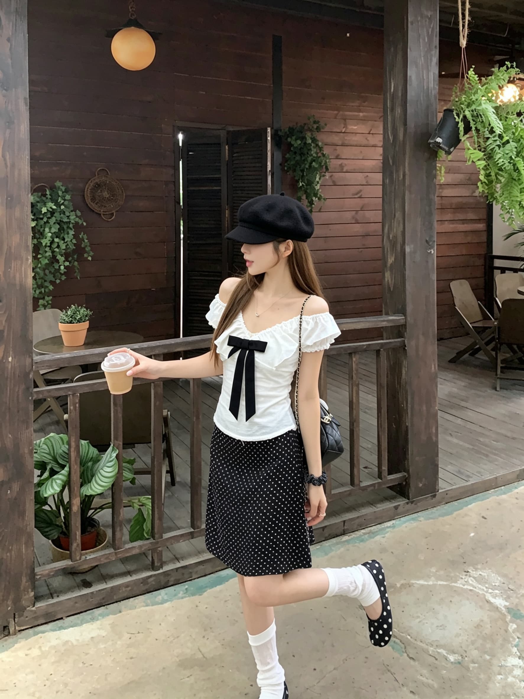 정가 실사 정원 영 접시 V넥 레이스업 나비 매듭 프릴 반팔 티셔츠 여성 여름 허리 수축 슬림해 보이는 맨위 상세 이미지 4