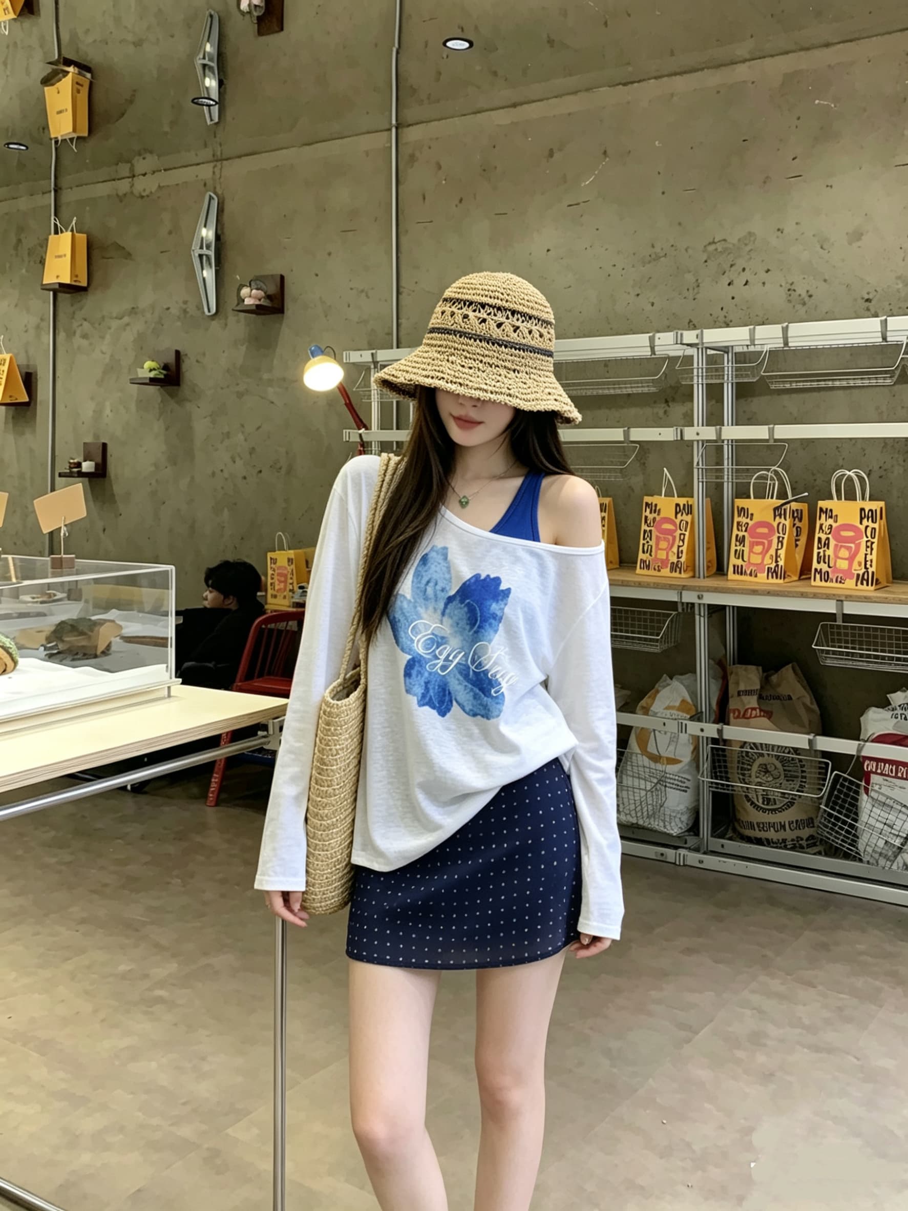 정가 실사 긴팔 자외선 차단 블라우스 여성 여름 투피스 조끼 한 부서 꽃 주간 실크 Tulle 비스듬한 어깨 의류 상세 이미지 2