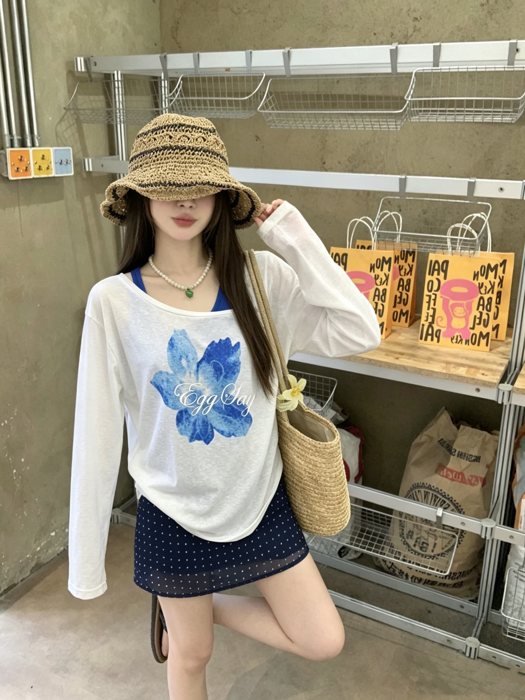 정가 실사 긴팔 자외선 차단 블라우스 여성 여름 투피스 조끼 한 부서 꽃 주간 실크 Tulle 비스듬한 어깨 의류 상세 이미지 3